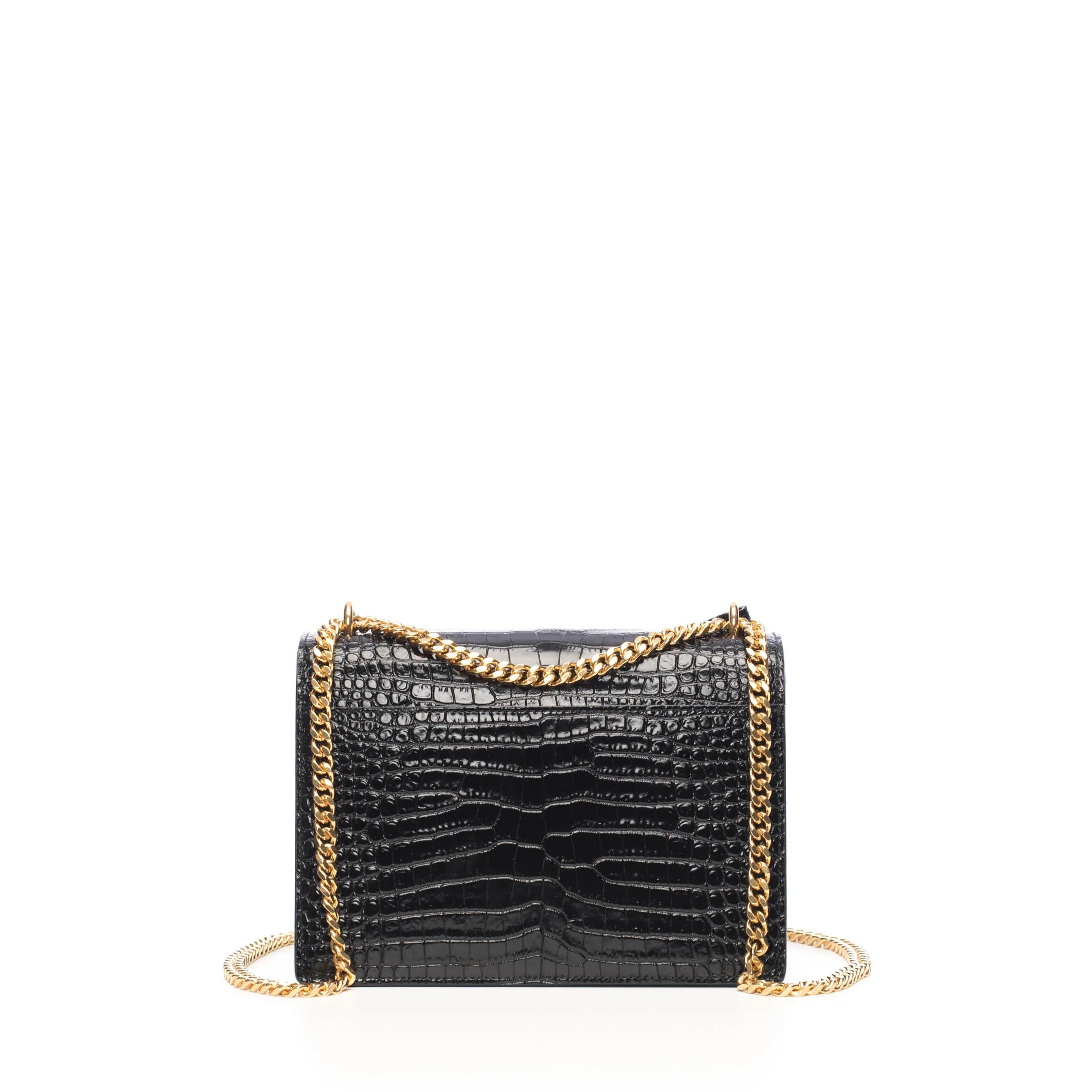 Sunset Medium In Black Crocodile-Embossed Shiny Leather