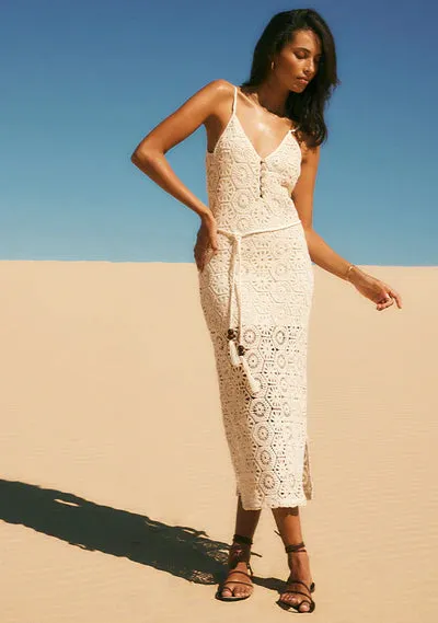 Talia Beach Lace Midi Dress - Ivory