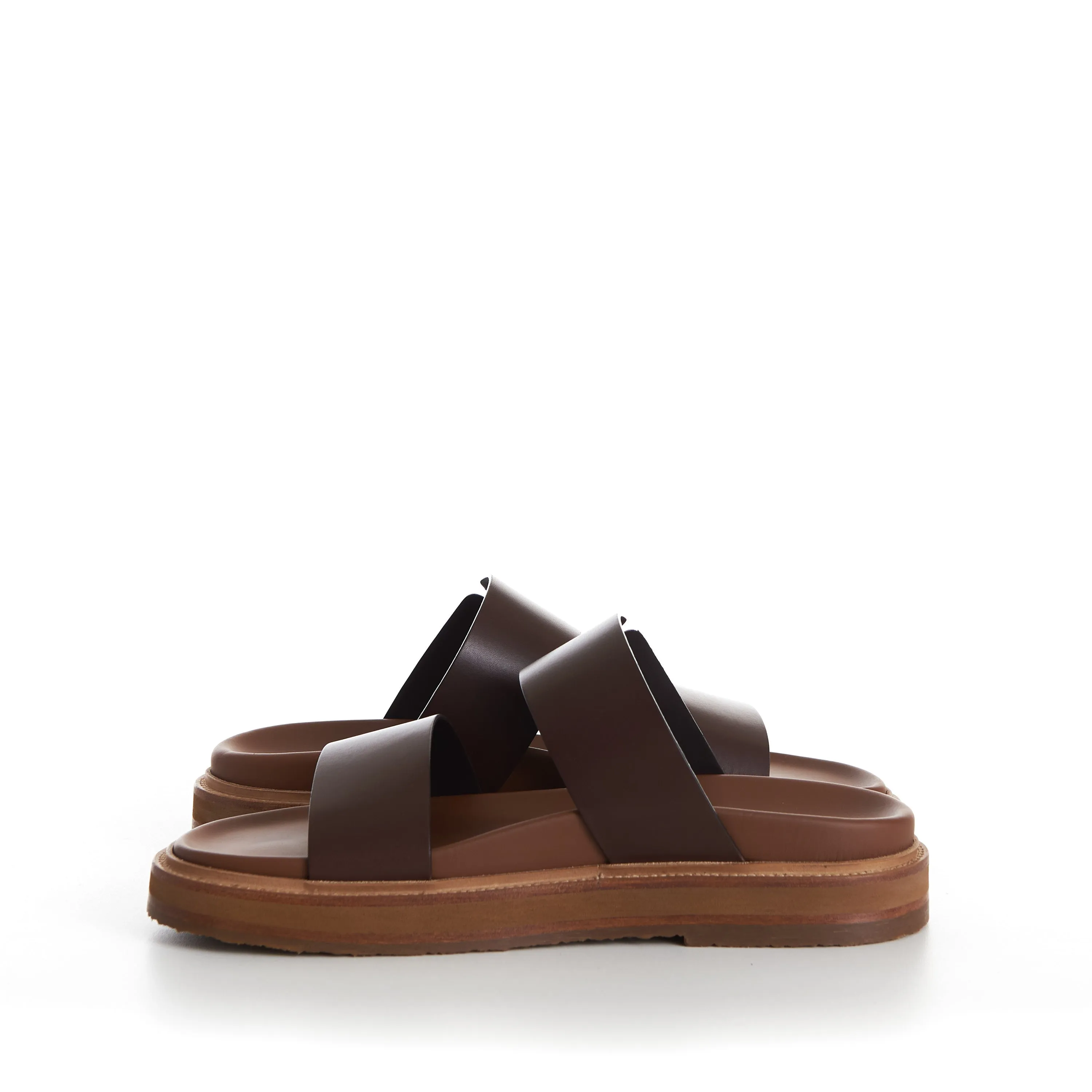 TIPPI Slide Sandals - Brown Leather, Western Buckle