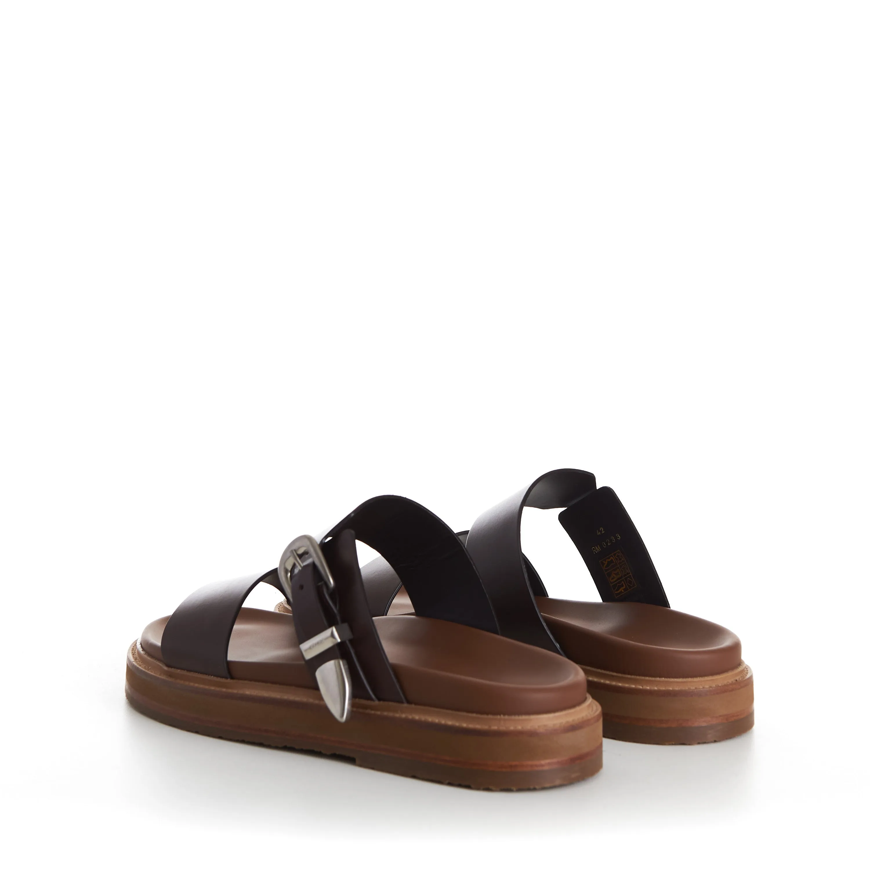 TIPPI Slide Sandals - Brown Leather, Western Buckle