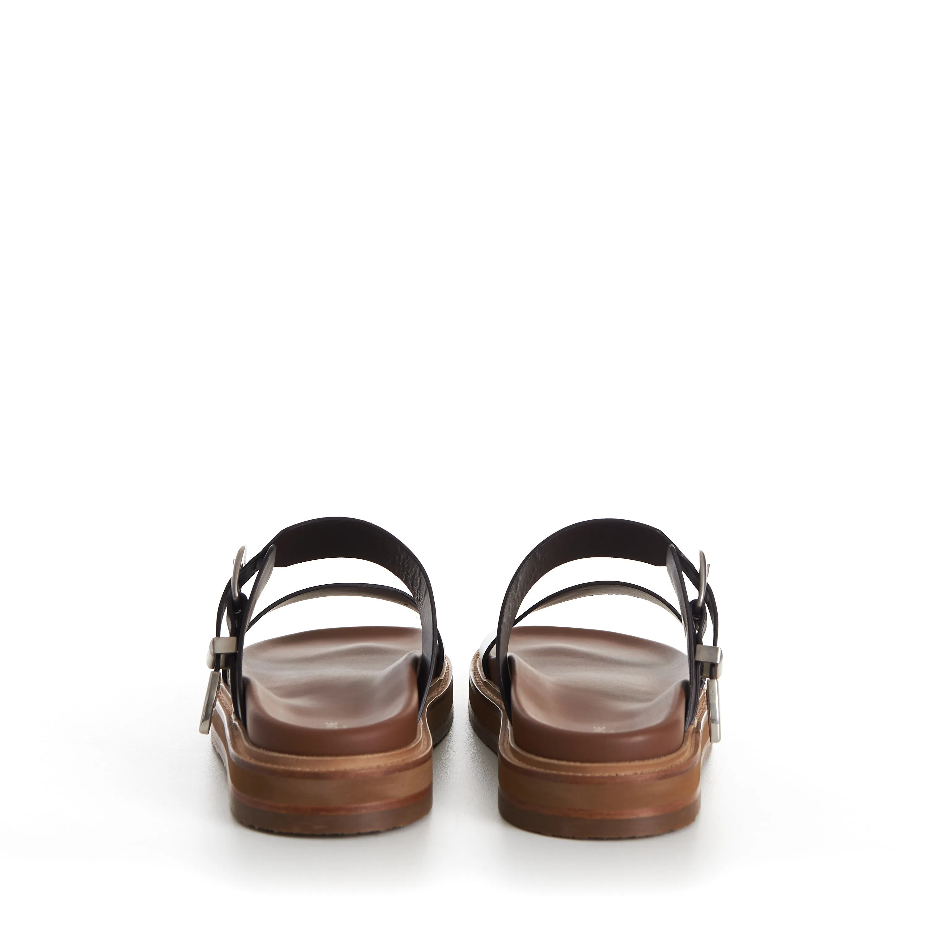 TIPPI Slide Sandals - Brown Leather, Western Buckle