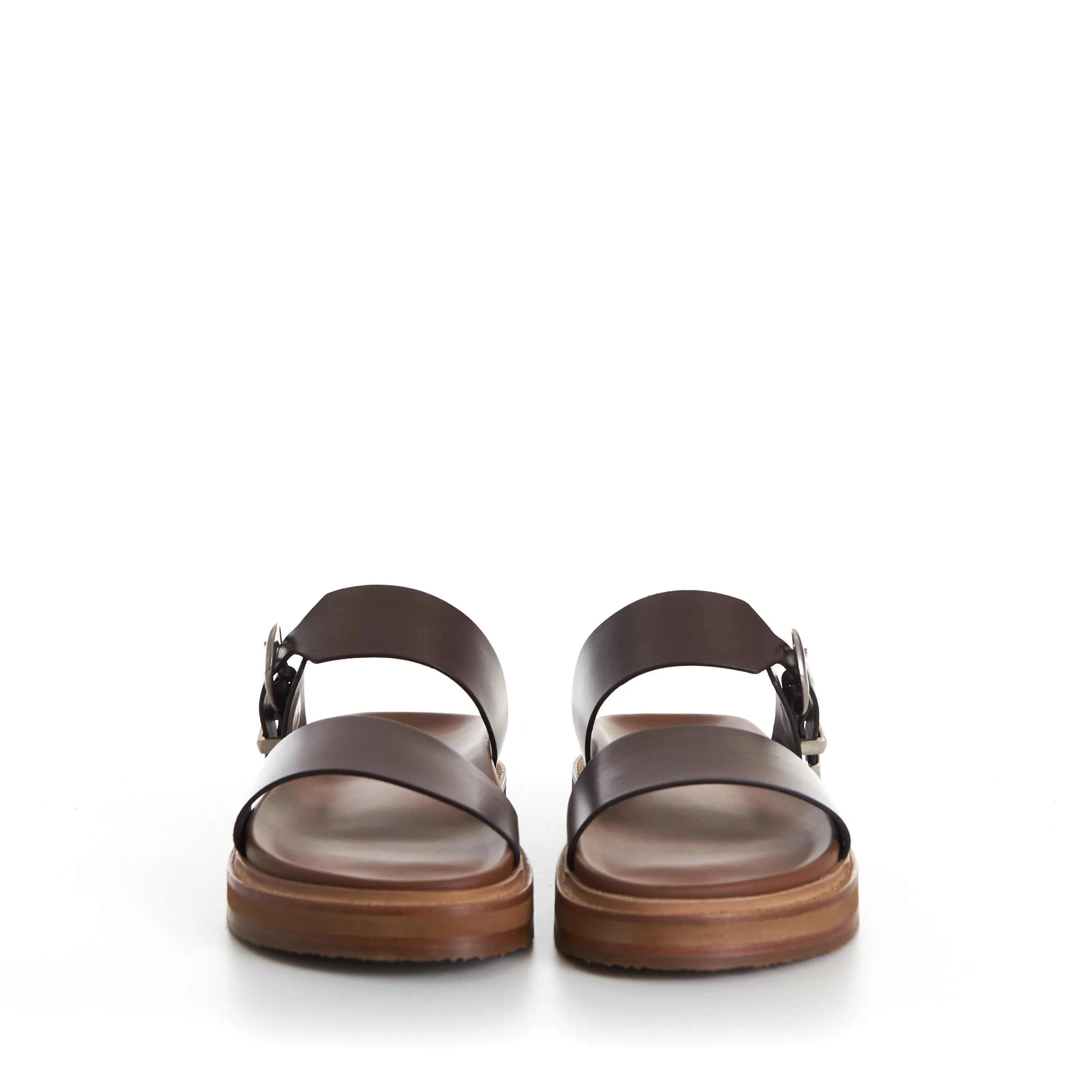 TIPPI Slide Sandals - Brown Leather, Western Buckle