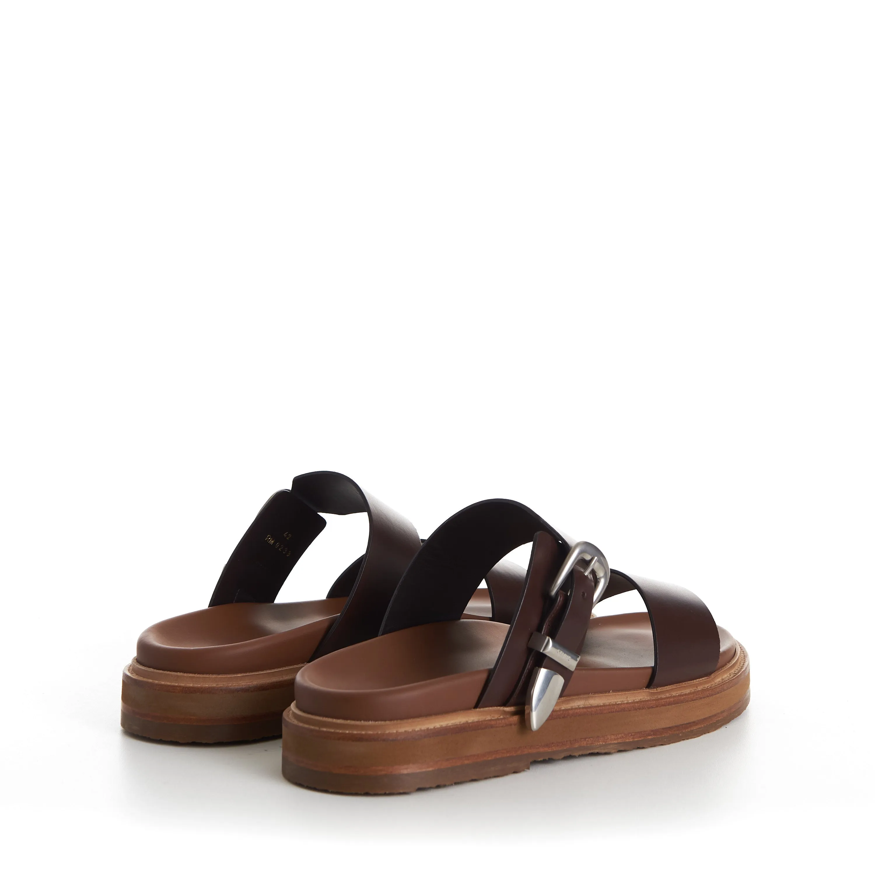 TIPPI Slide Sandals - Brown Leather, Western Buckle