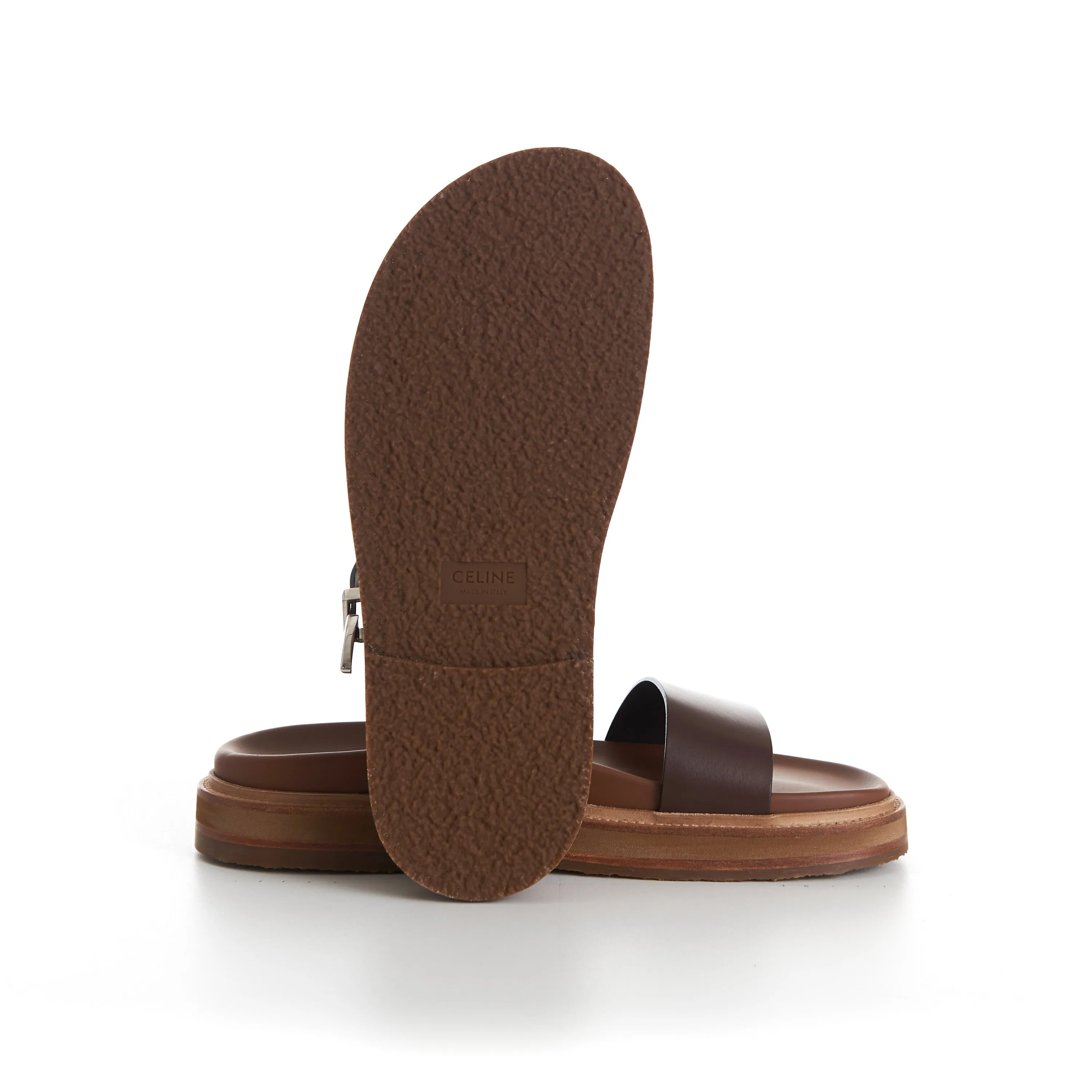 TIPPI Slide Sandals - Brown Leather, Western Buckle