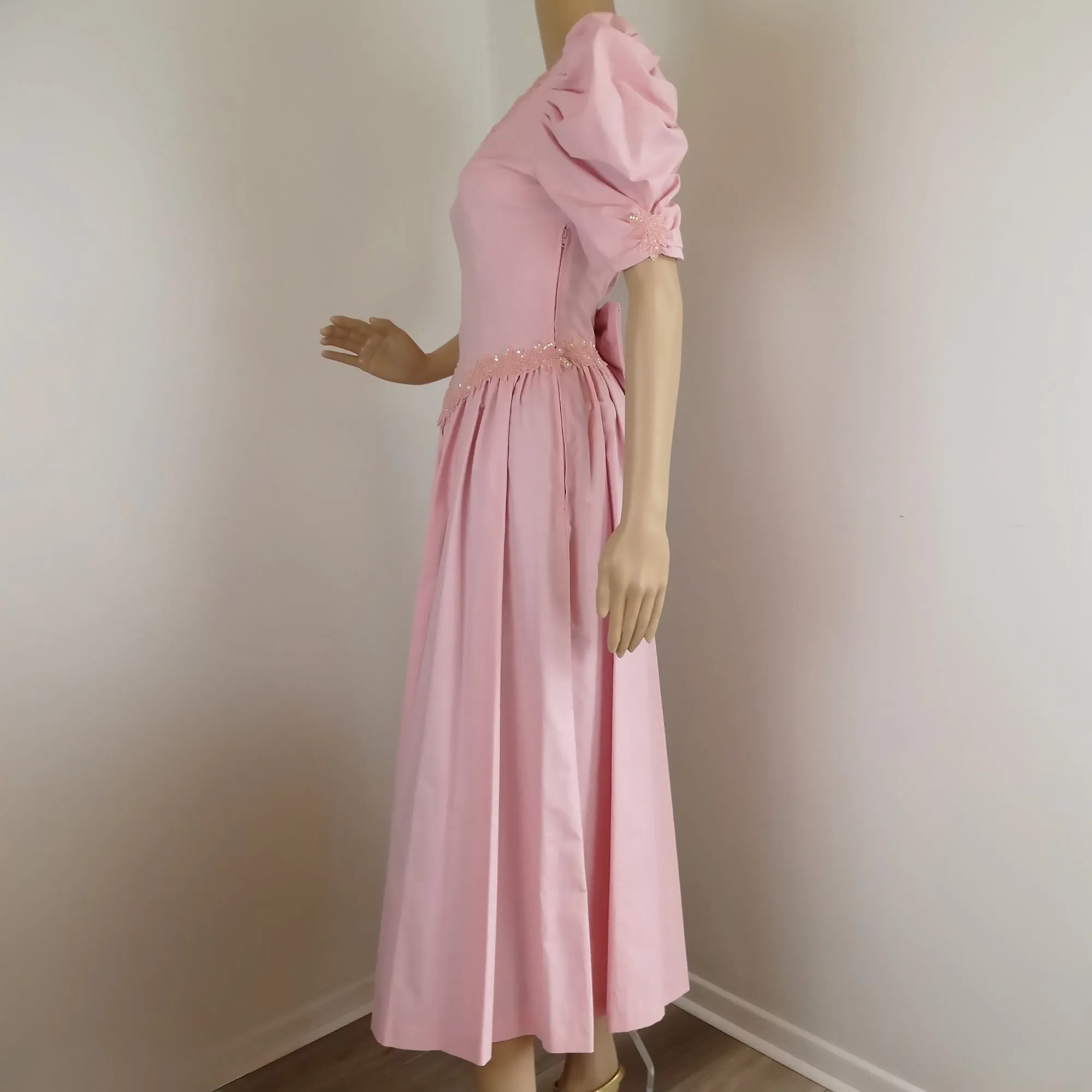 Vintage Laura Ashley Pink Bead Embellished Bridesmaid's Party Dress - XS/S