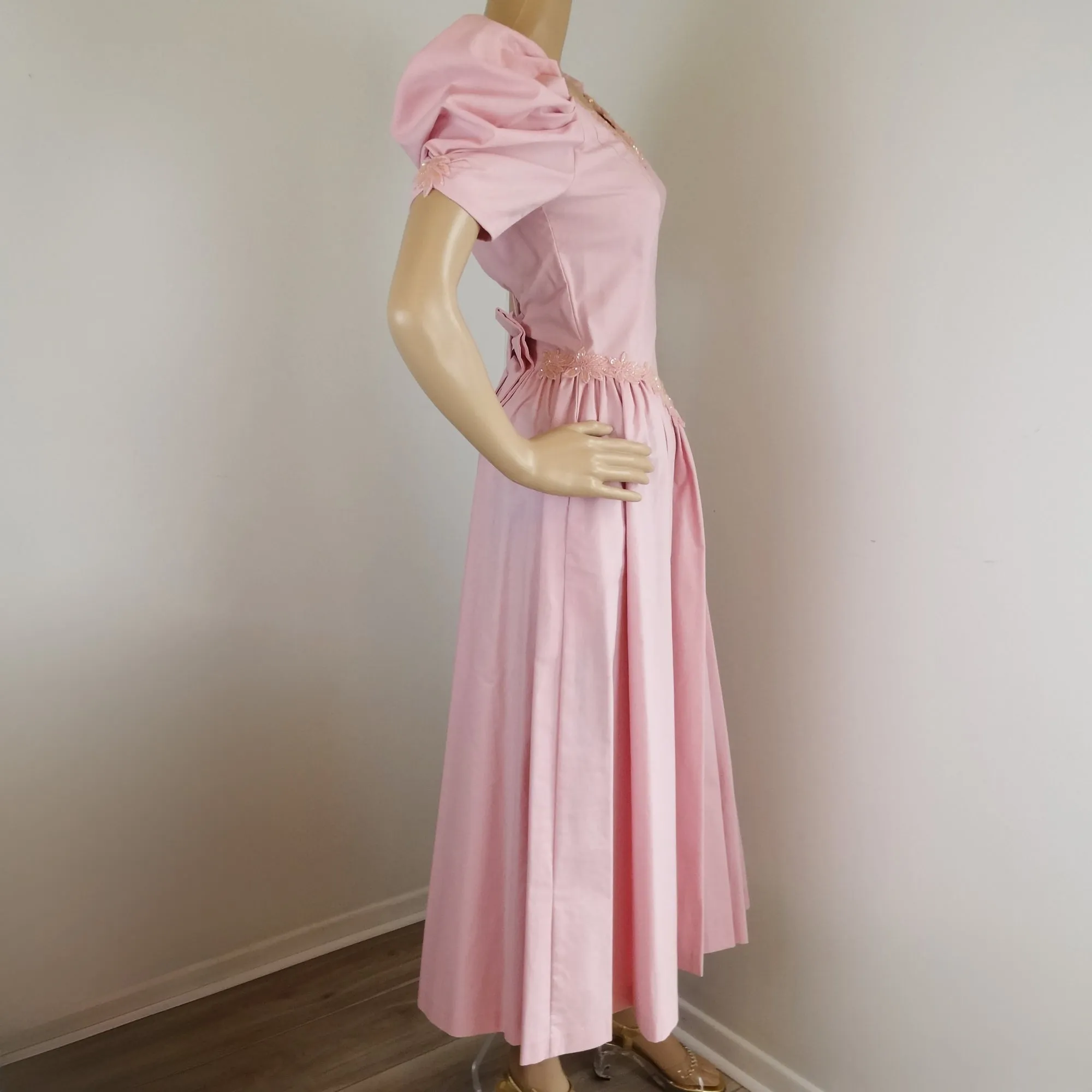 Vintage Laura Ashley Pink Bead Embellished Bridesmaid's Party Dress - XS/S