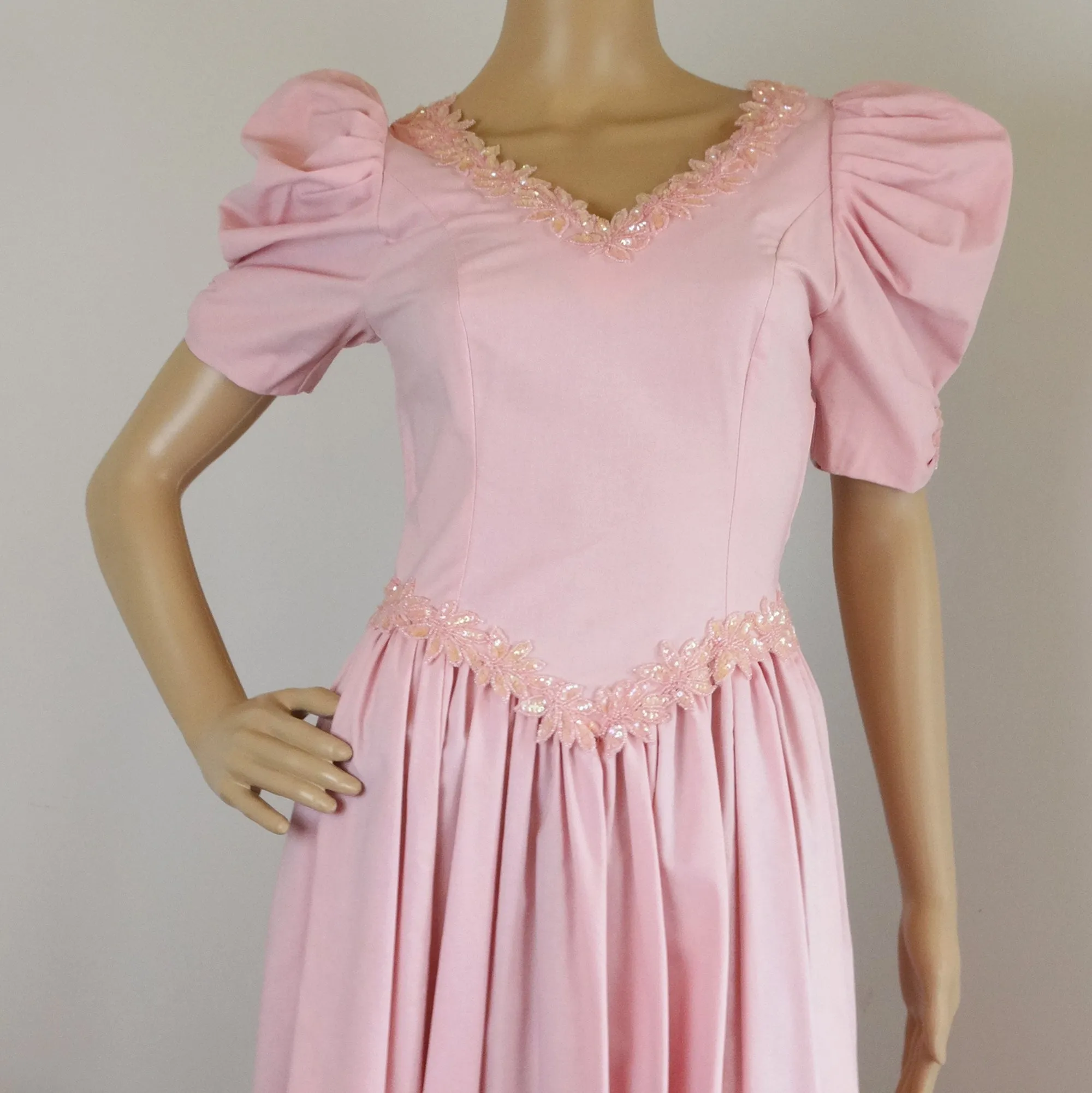 Vintage Laura Ashley Pink Bead Embellished Bridesmaid's Party Dress - XS/S