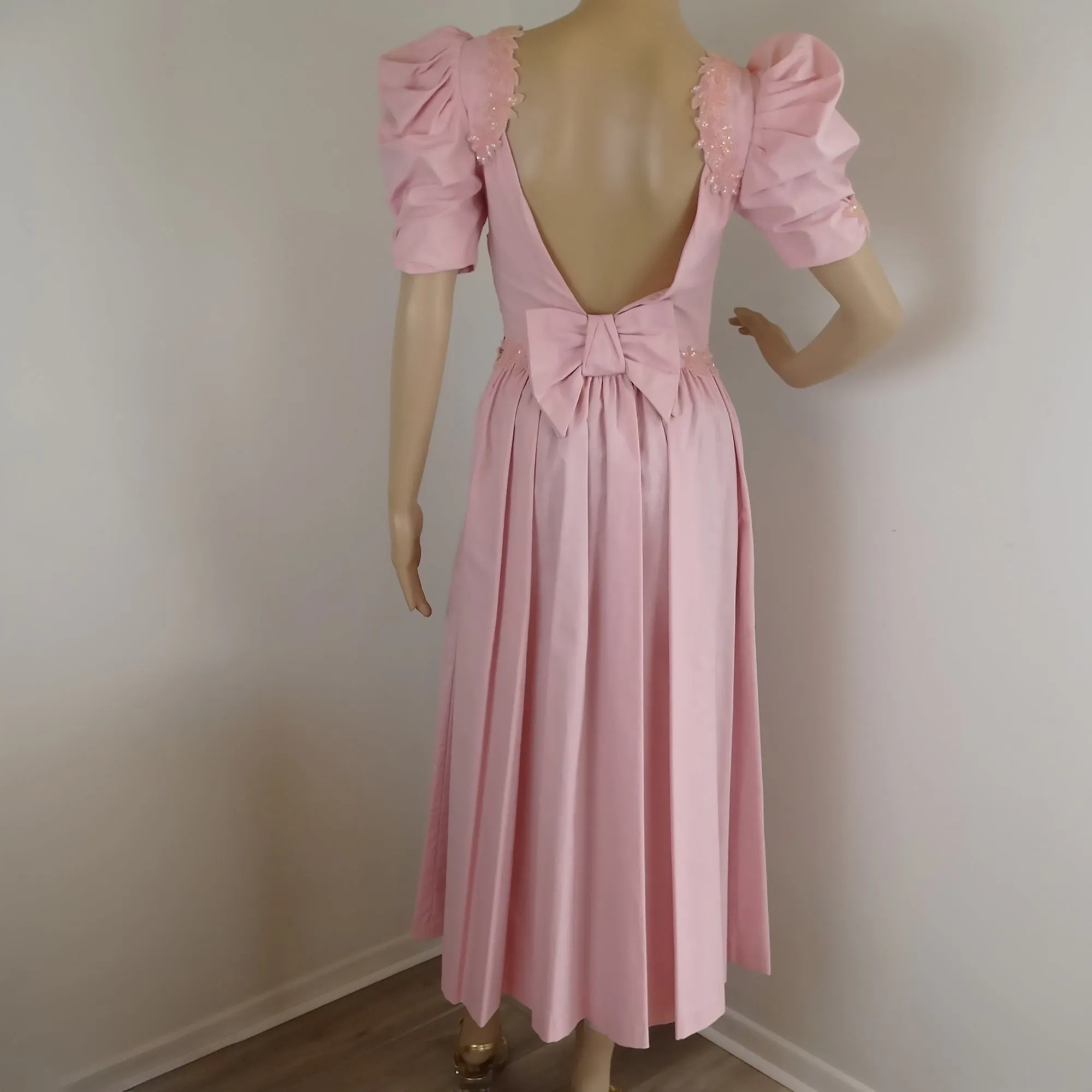 Vintage Laura Ashley Pink Bead Embellished Bridesmaid's Party Dress - XS/S