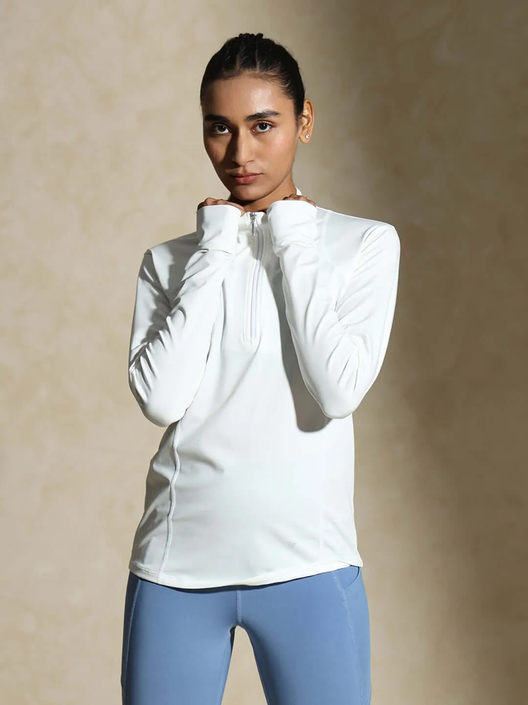 Women's Ath Runner Zip Neck White