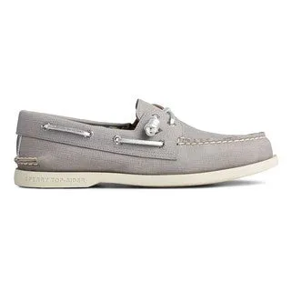 Women's Authentic Original Plushwave Saffiano/Metallic Leather Boat Shoe - Grey (STS85179)