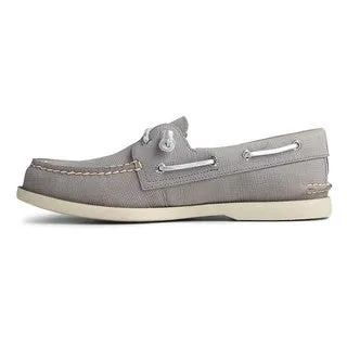 Women's Authentic Original Plushwave Saffiano/Metallic Leather Boat Shoe - Grey (STS85179)