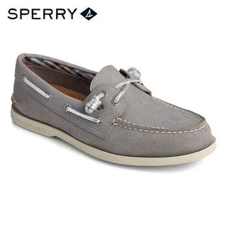 Women's Authentic Original Plushwave Saffiano/Metallic Leather Boat Shoe - Grey (STS85179)