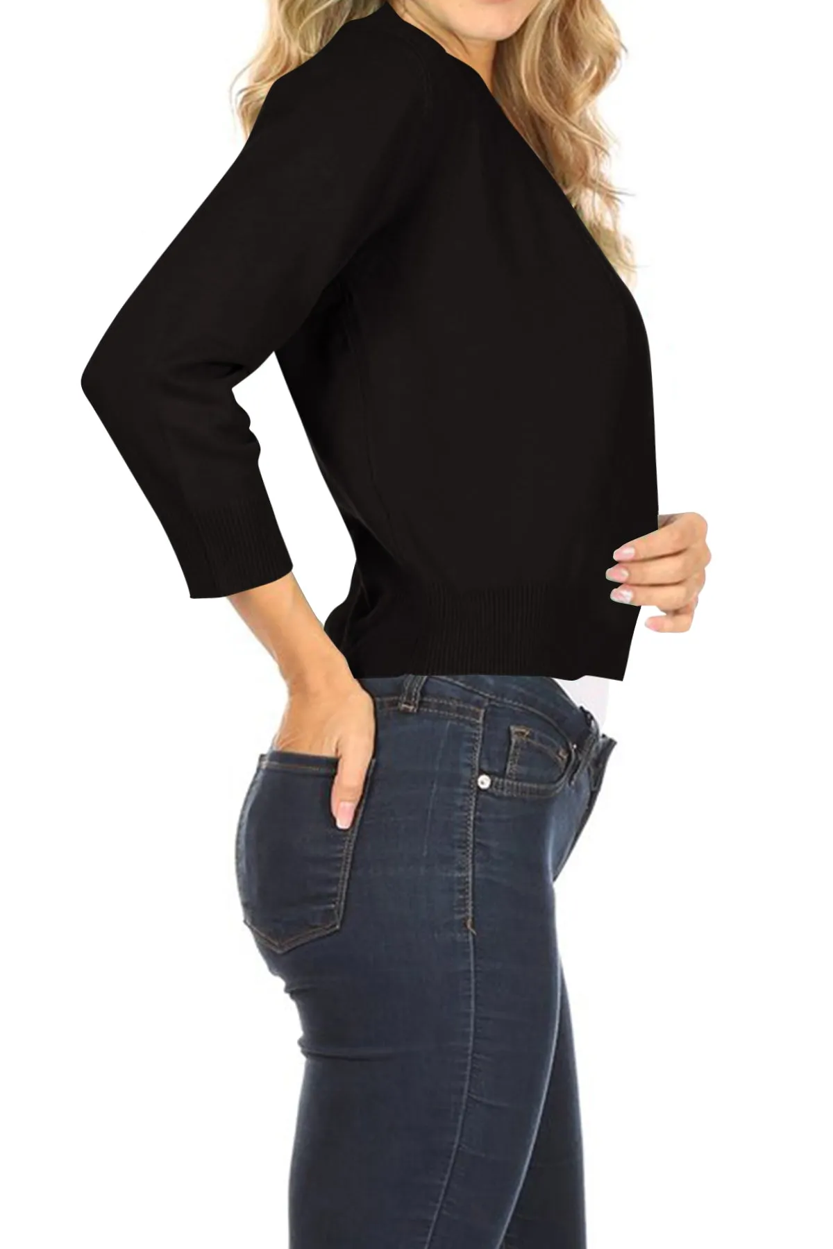 Women's Casual Lightweight Long Sleeves Open Front Office Wear Bolero Solid Cardigan