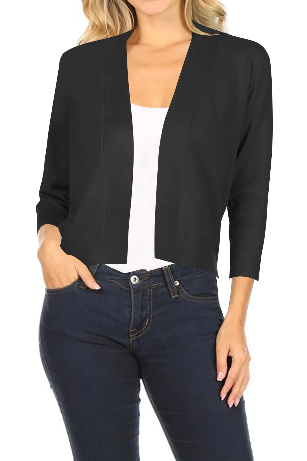 Women's Casual Lightweight Long Sleeves Open Front Office Wear Bolero Solid Cardigan