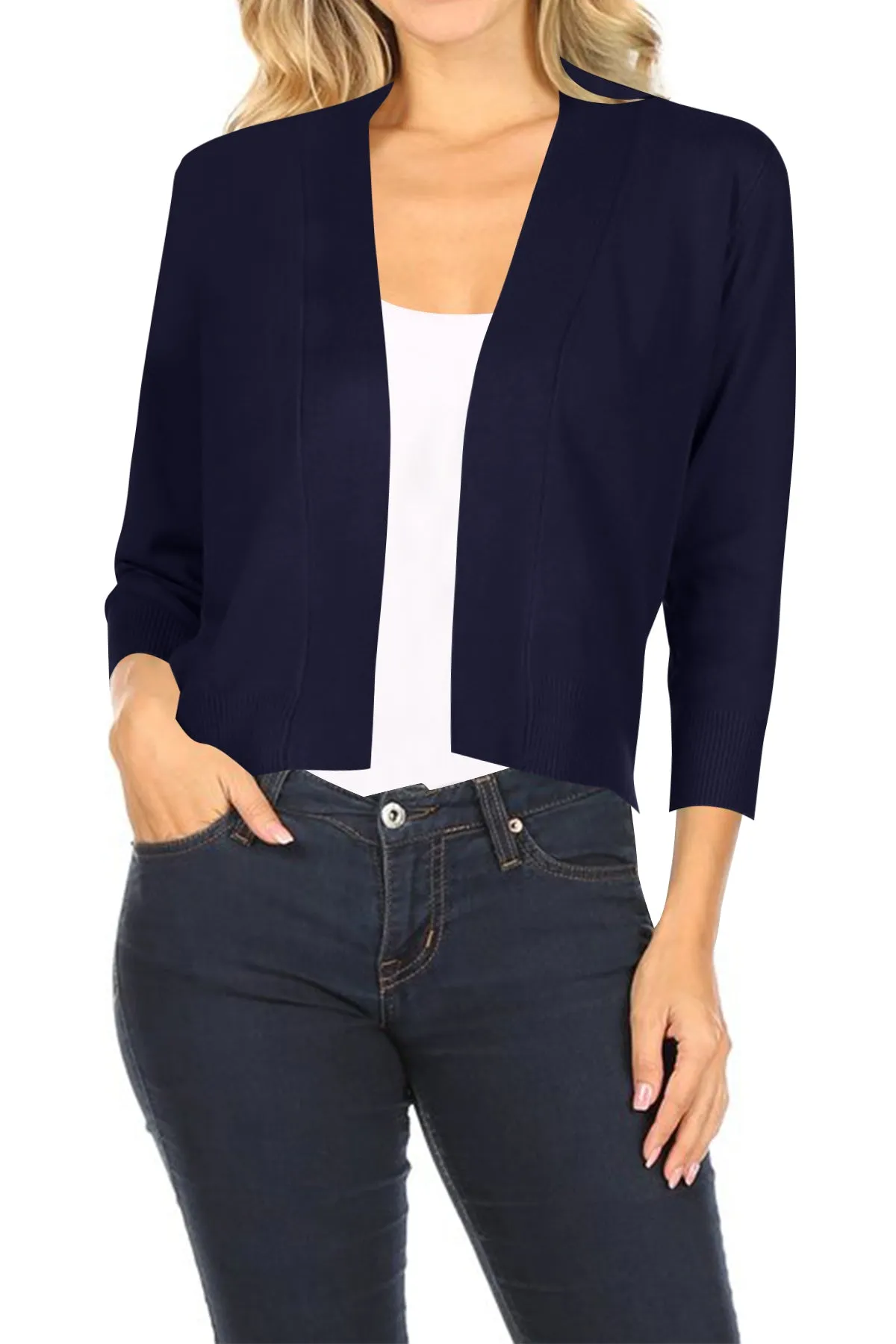 Women's Casual Lightweight Long Sleeves Open Front Office Wear Bolero Solid Cardigan