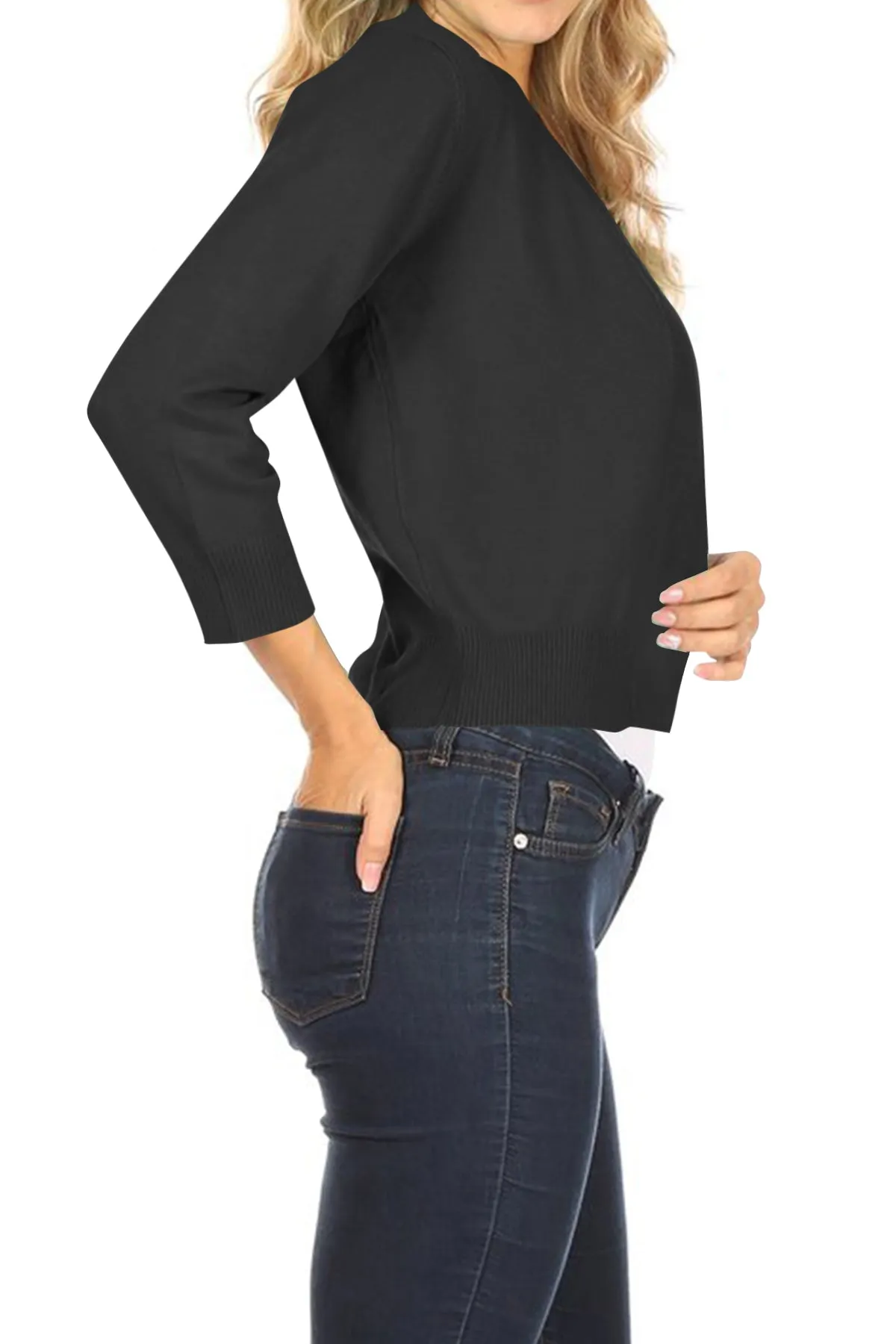 Women's Casual Lightweight Long Sleeves Open Front Office Wear Bolero Solid Cardigan