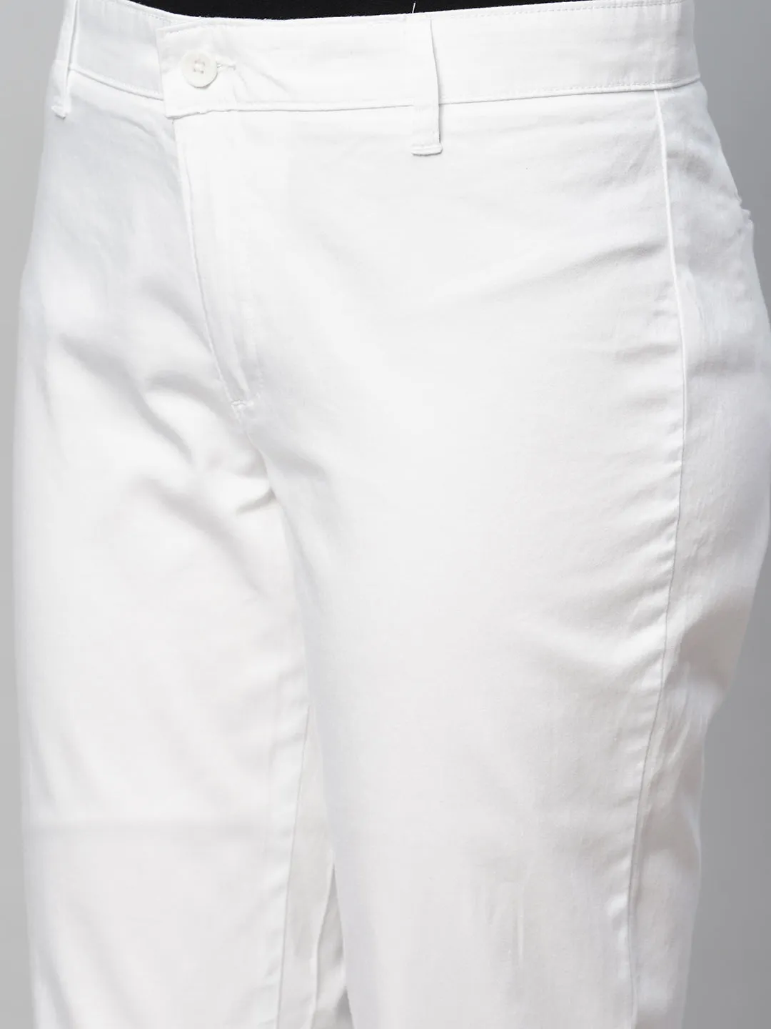 Women's White Cotton Elastane Regular Fit Pant