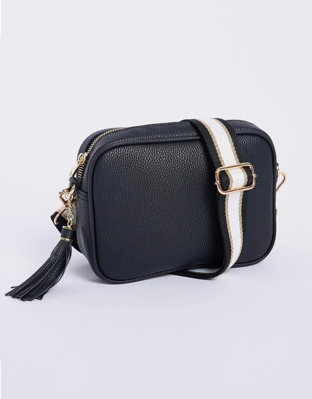 Zoe Crossbody Bag - Black & Black White Lurex Stripe