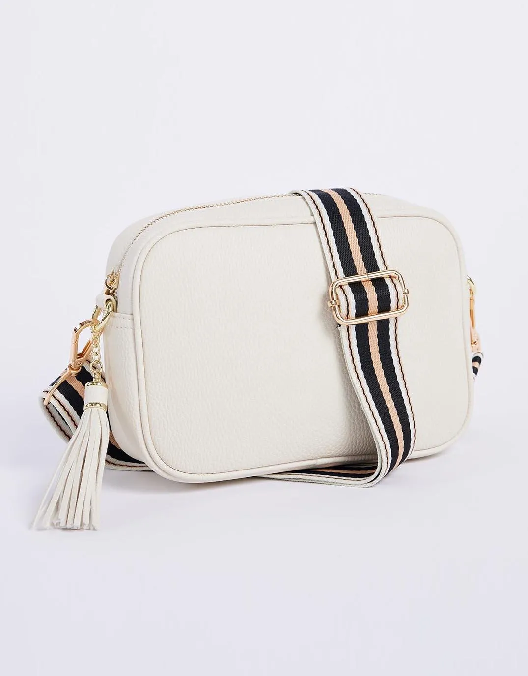 Zoe Crossbody Bag - Ecru & Beige/Black Stripe