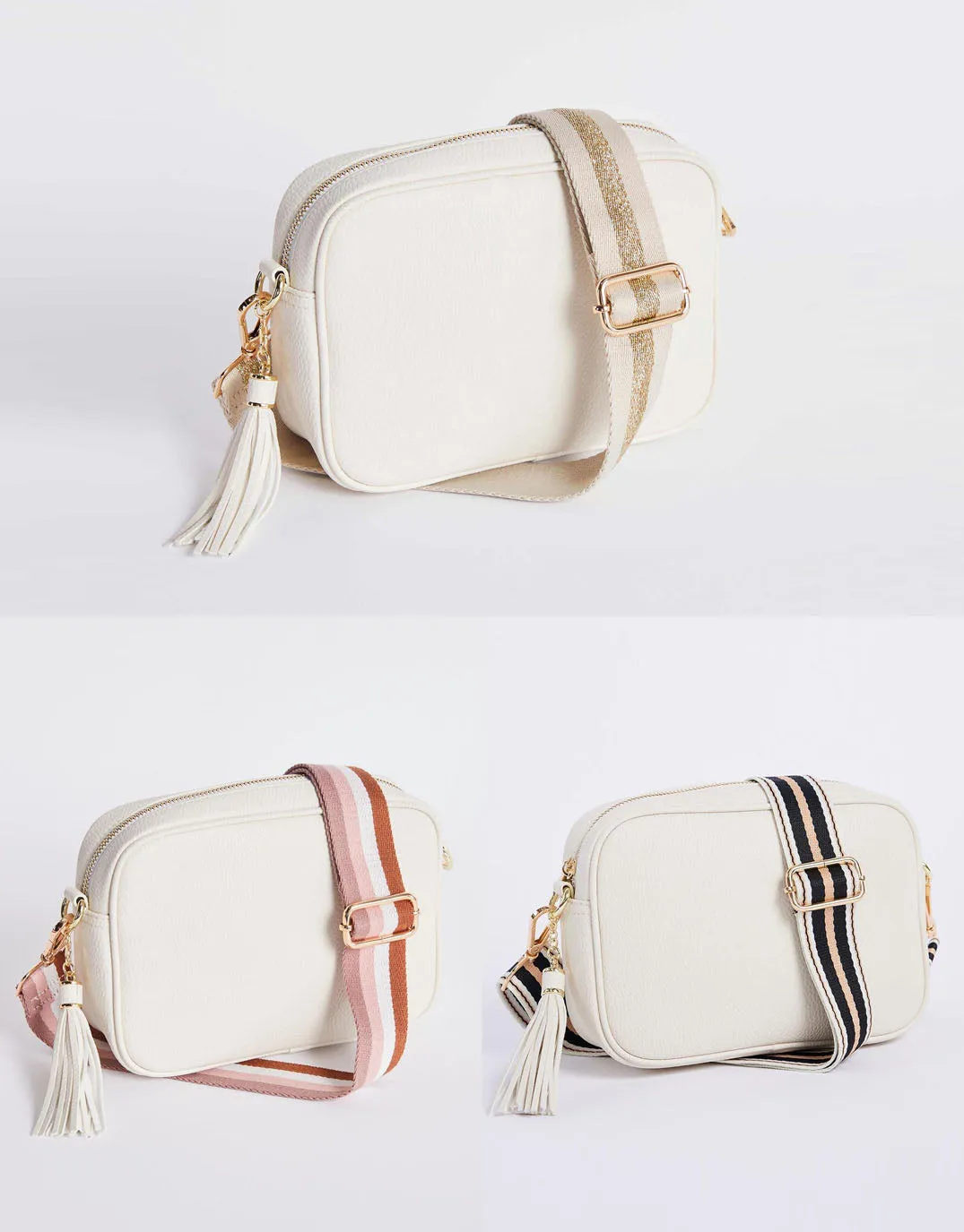 Zoe Crossbody Bag - Ecru & Beige/Black Stripe