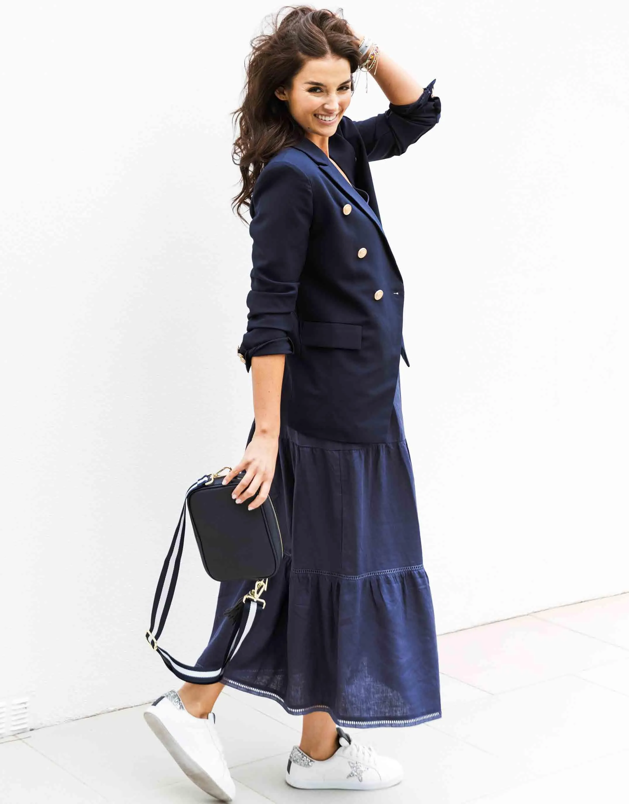 Zoe Crossbody Bag - Navy & Navy/White Stripe