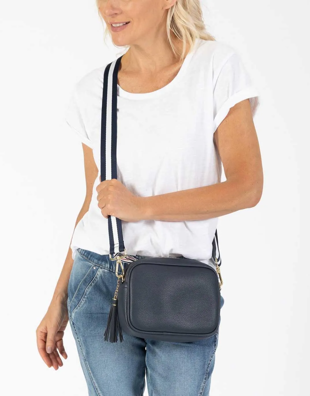 Zoe Crossbody Bag - Navy & Navy/White Stripe